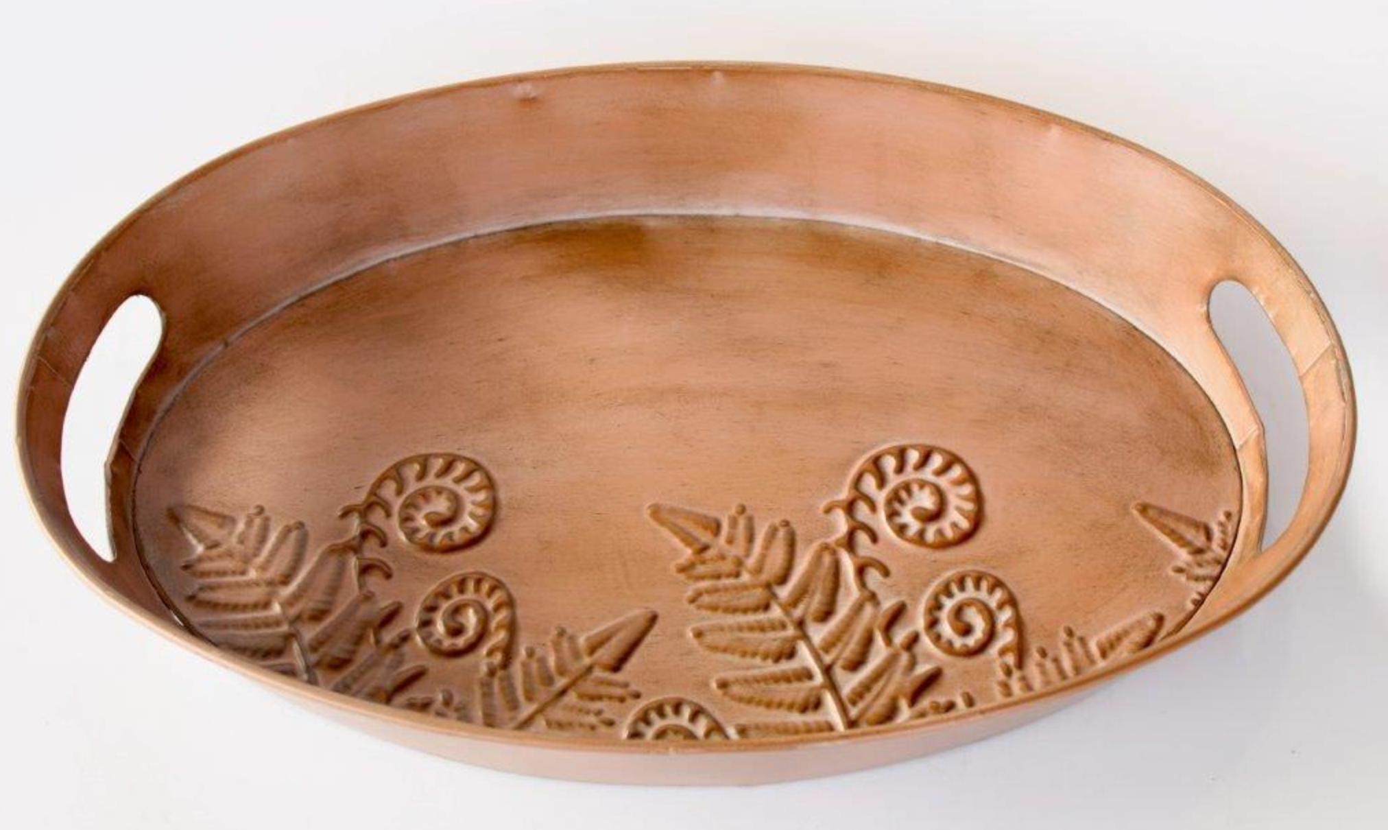 SET OF 3 OVAL METAL TRAYS FERN DESIGN - NetDécor 