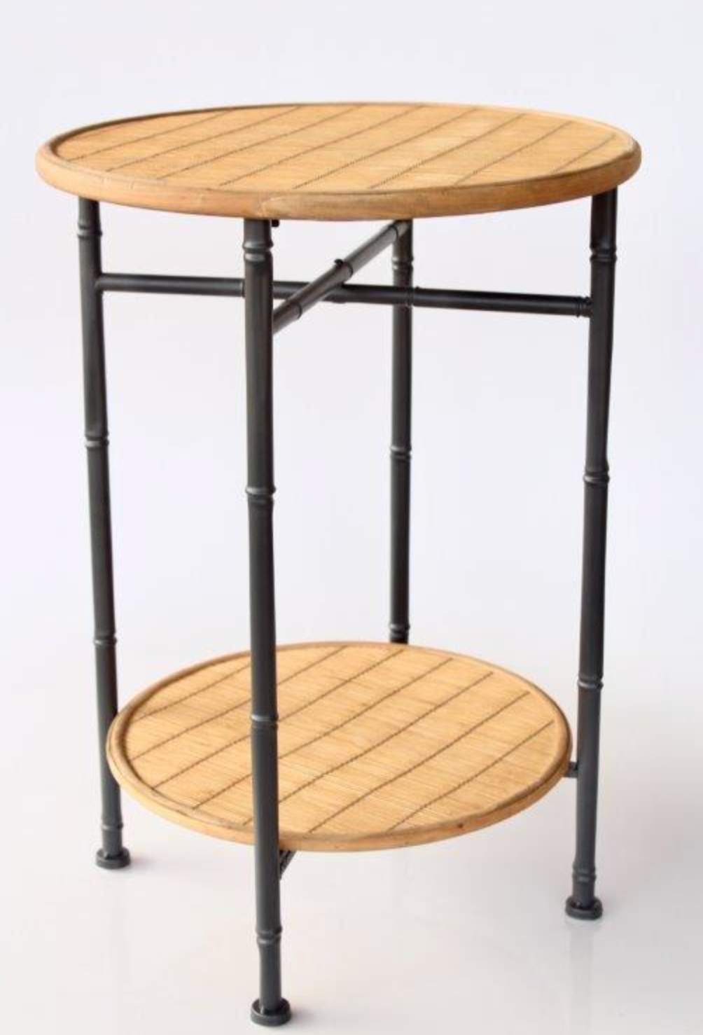 ROUND 2 TIER METAL & RATTAN TABLE - NetDécor 
