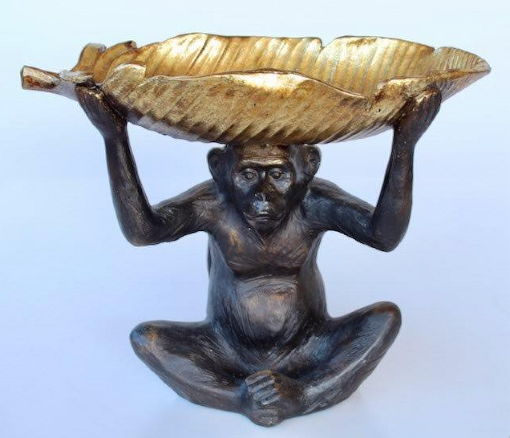 EXTRA LARGE RESIN MONKEY HOLDING GOLD LEAF TRAY - NetDécor 