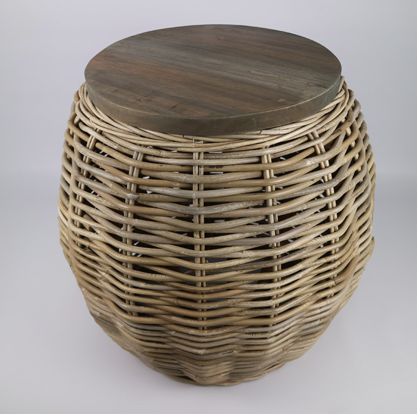 RATTAN THICK SIDE TABLE WITH WOOD TOP - NetDécor 