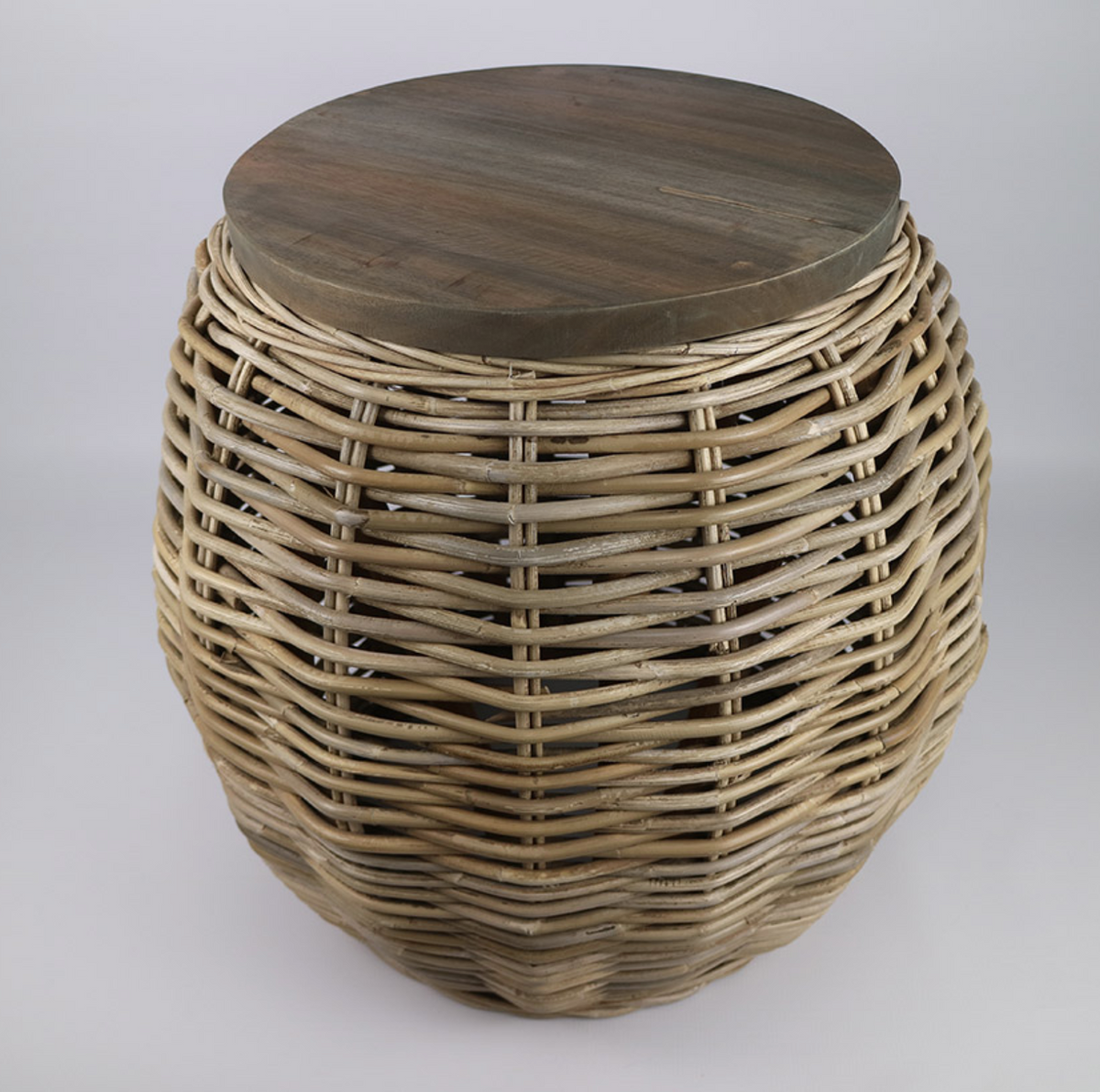 RATTAN THICK SIDE TABLE WITH WOOD TOP