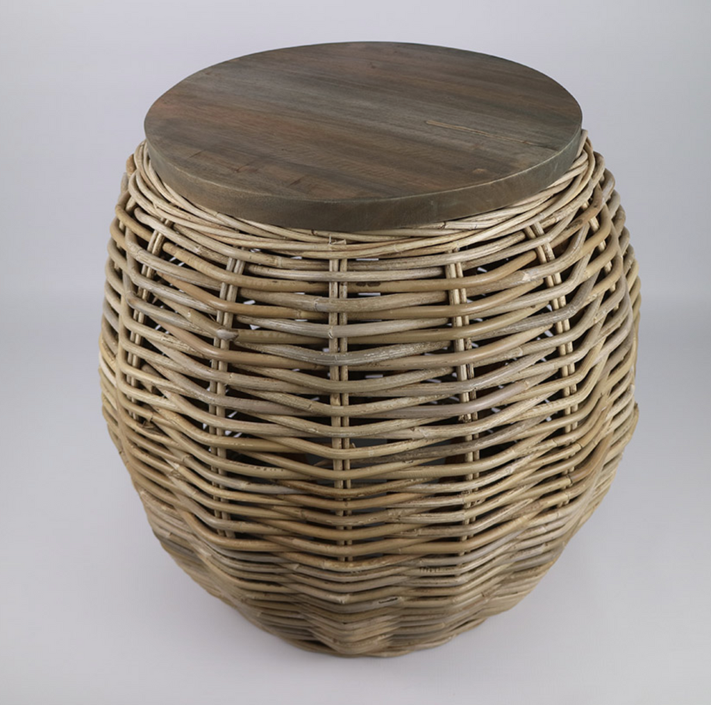 RATTAN THICK SIDE TABLE WITH WOOD TOP - NetDécor 