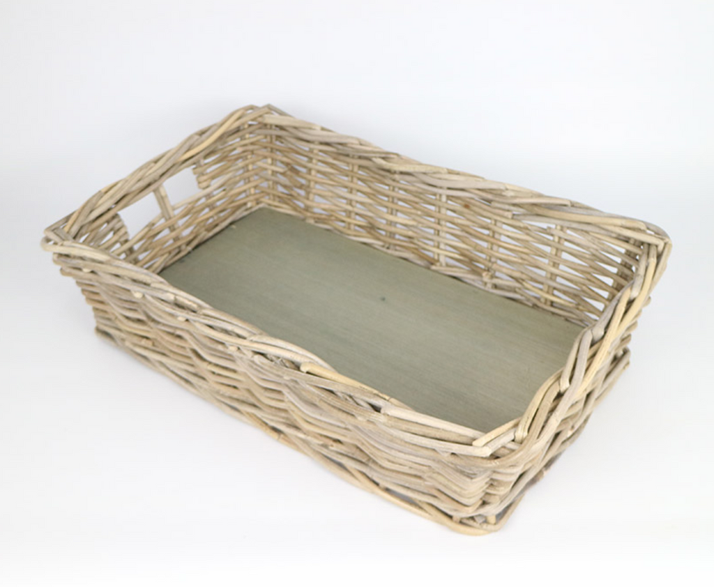 Rattan Tray with Wood Base - NetDécor 