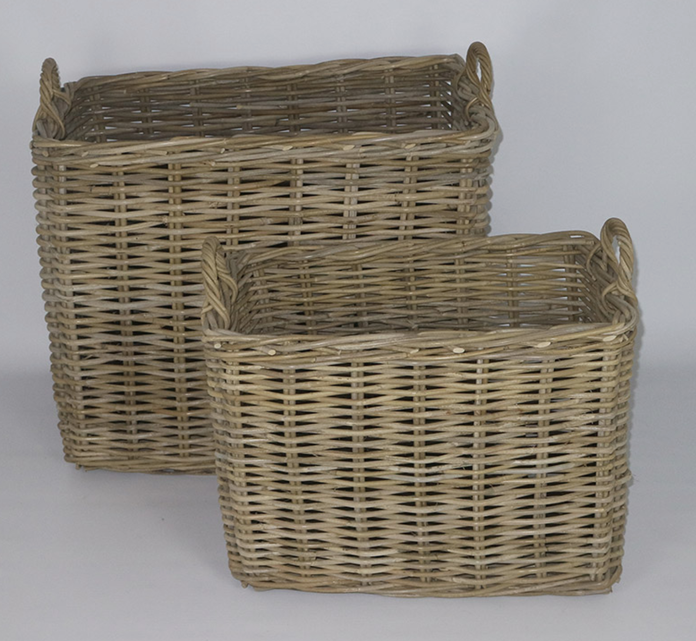 RATTAN THICK PLANTER RECTANGULAR GIANT SET OF 2 GREY - NetDécor 