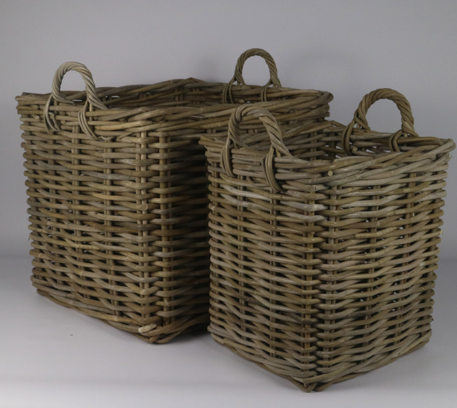 RATTAN THICK PLANTER SQUARE LARGE SET OF 2 GREY - NetDécor 