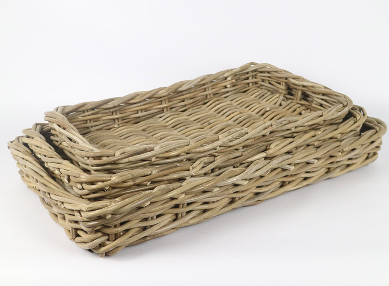 RATTAN THICK RECTANGULAR TRAY SET OF 3 GREY - NetDécor 