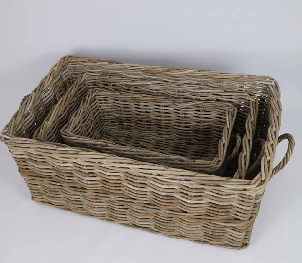 RATTAN THICK TRAVELLERS BASKET SET OF 3 - NetDécor 
