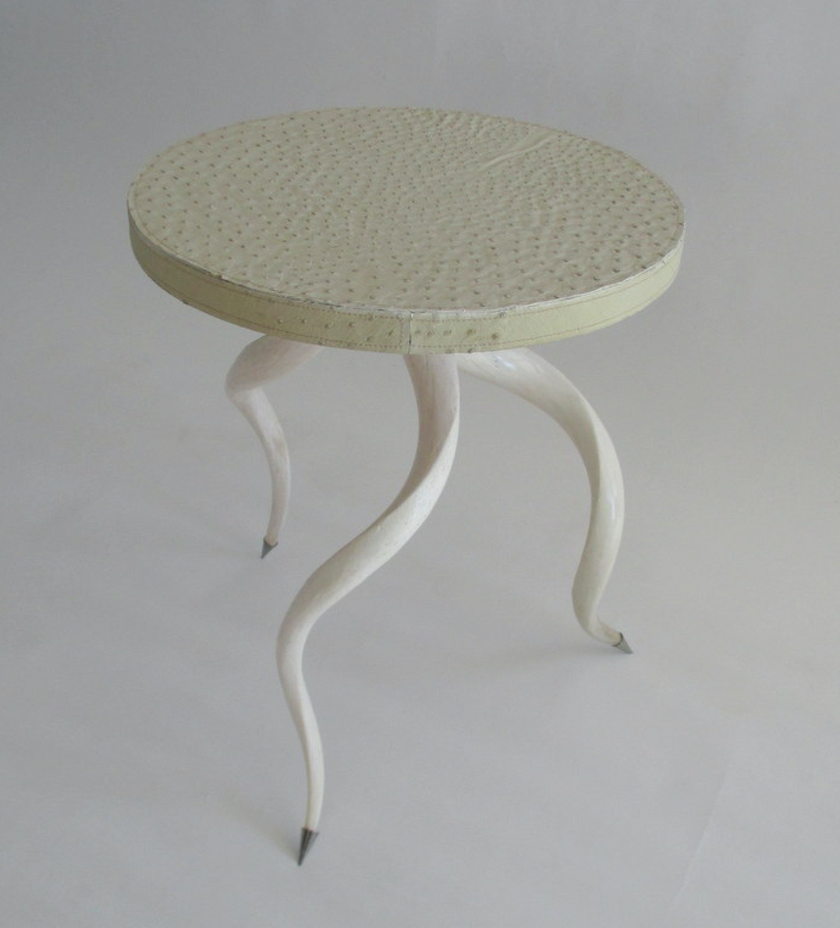 Kudu Inner Horn Table with Ostrich Leather Cream Top - NetDécor 