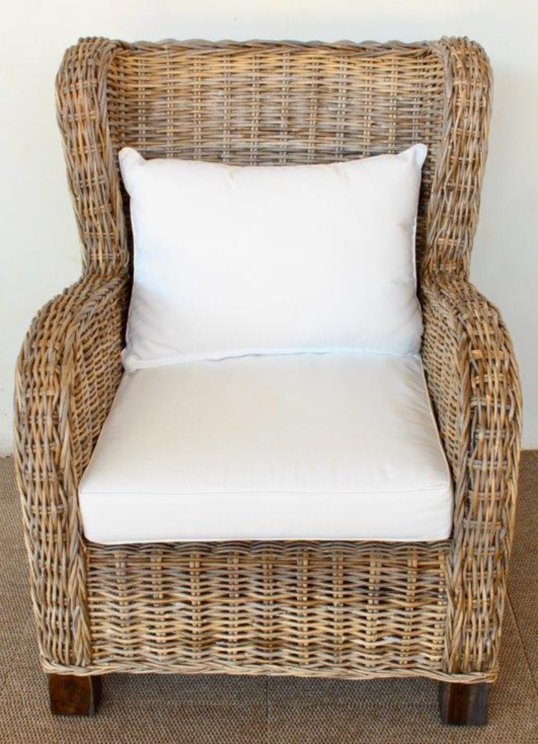 Large Rattan Wing Back Chair with Cushions - NetDécor 