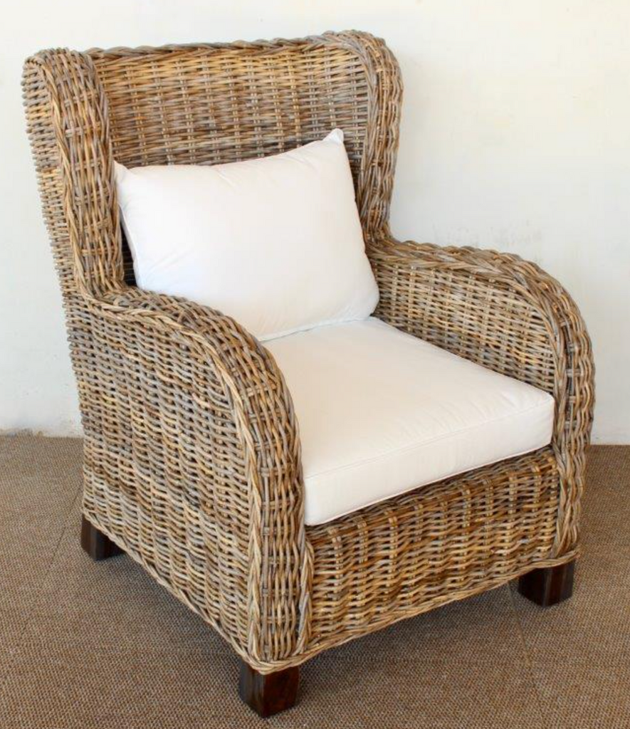 Large Rattan Wing Back Chair with Cushions - NetDécor 
