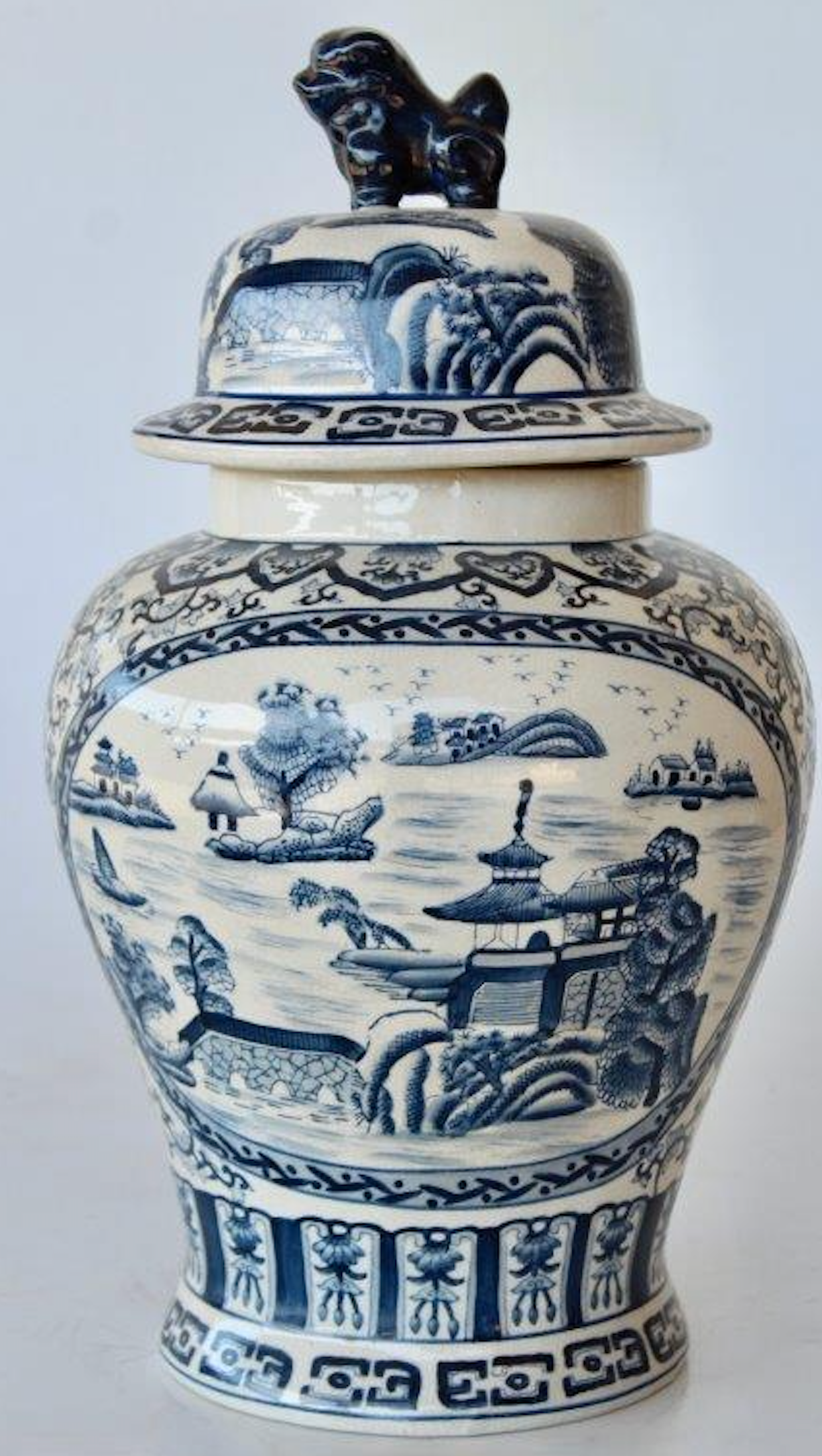 LARGE BLUE GINGER JAR FOO DOG - NetDécor 