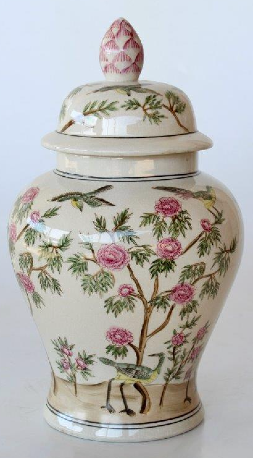 Medium Pink Flower Ginger Jar - NetDécor 