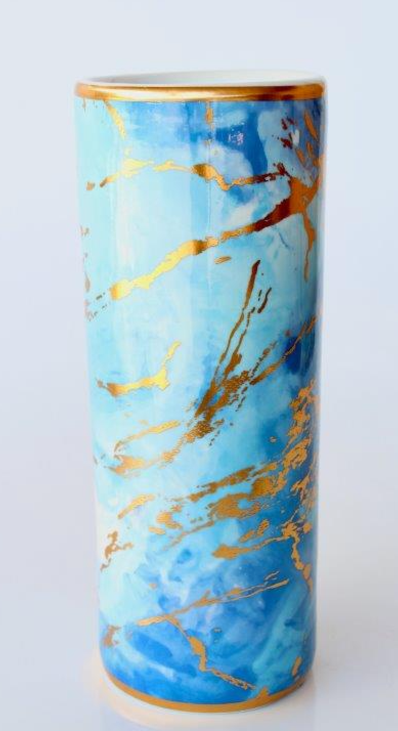 Small Gold & Blue Umbrella Stand - NetDécor 