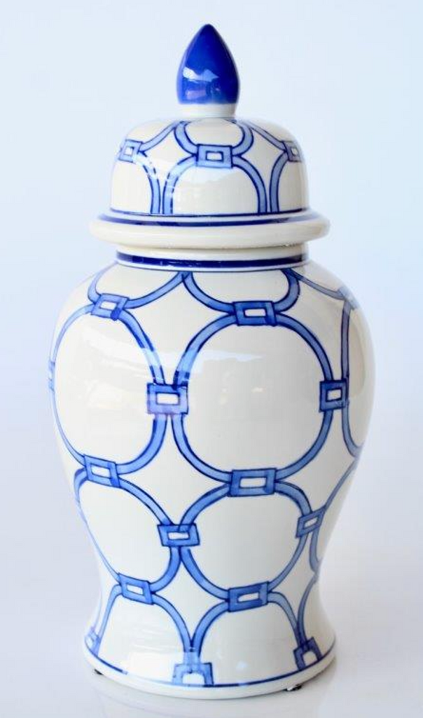 Medium Blue and White Circle Ginger Jar - NetDécor 