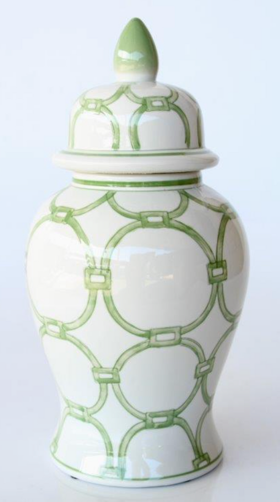 Medium Green and White Circle Ginger Jar - NetDécor 