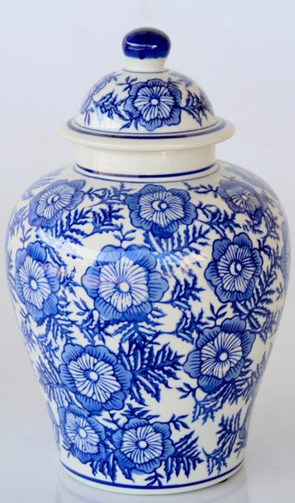 Small Blue and White Floral Ginger Jar - NetDécor 