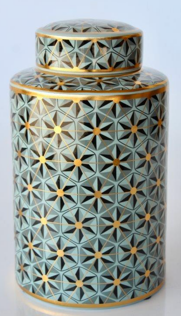 Green, Black & Gold Geometric Jar with Lid - NetDécor 