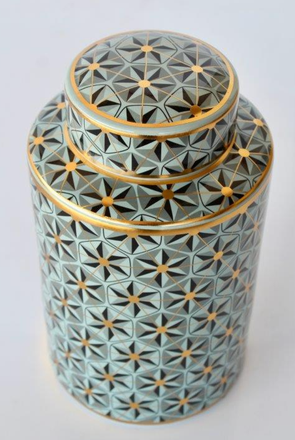Green, Black & Gold Geometric Jar with Lid - NetDécor 