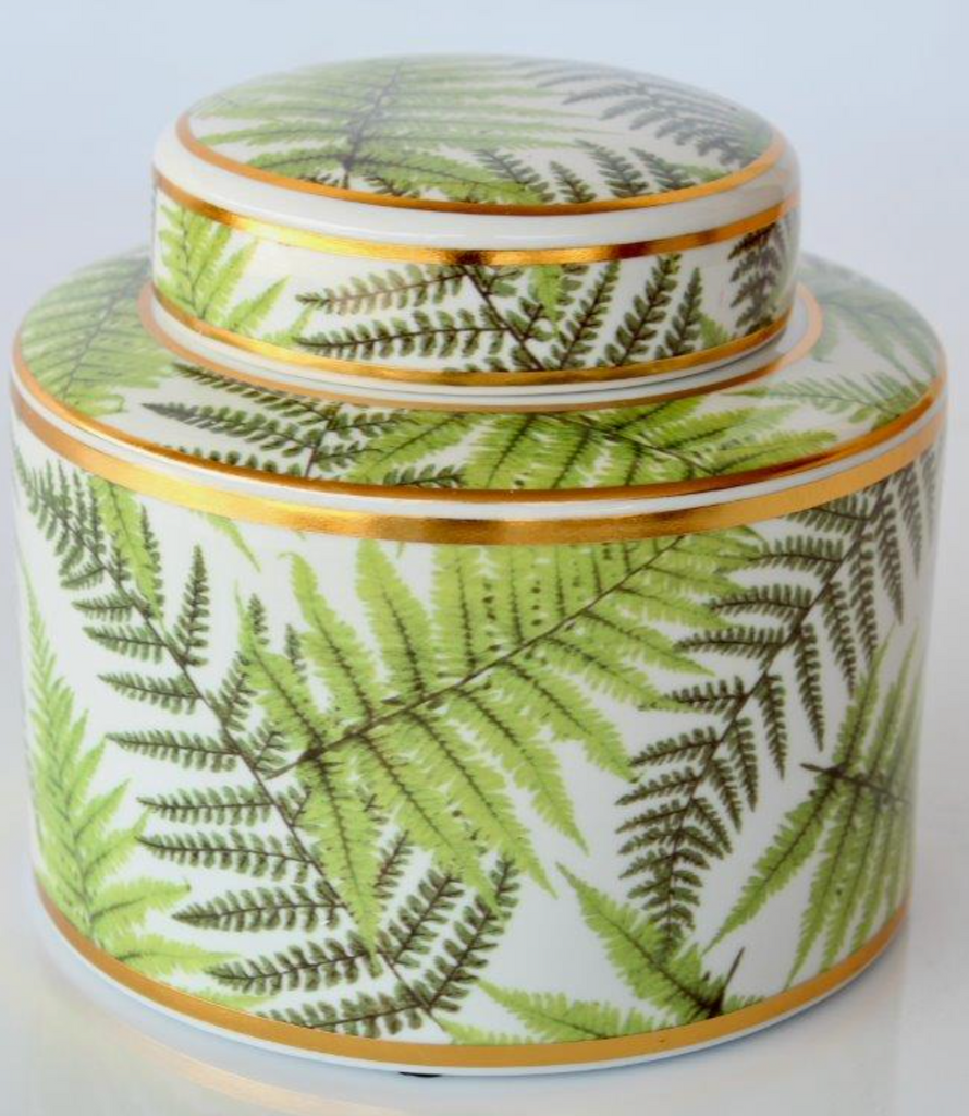 Green & Gold Fern Jar with Lid - NetDécor 