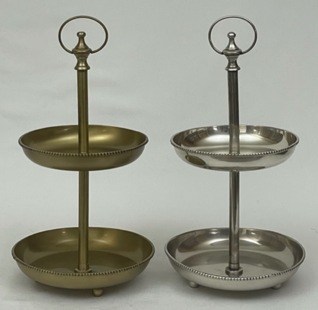PATISSERIE 2 TIER BEADED CLASSIC PEWTER & ANTIQUE BRASS - NetDécor 