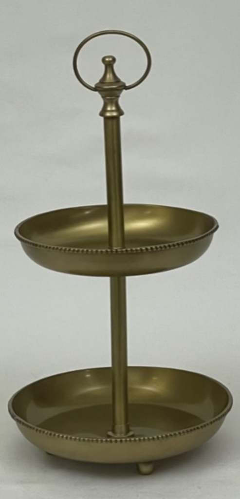 PATISSERIE 2 TIER BEADED CLASSIC PEWTER & ANTIQUE BRASS - NetDécor 