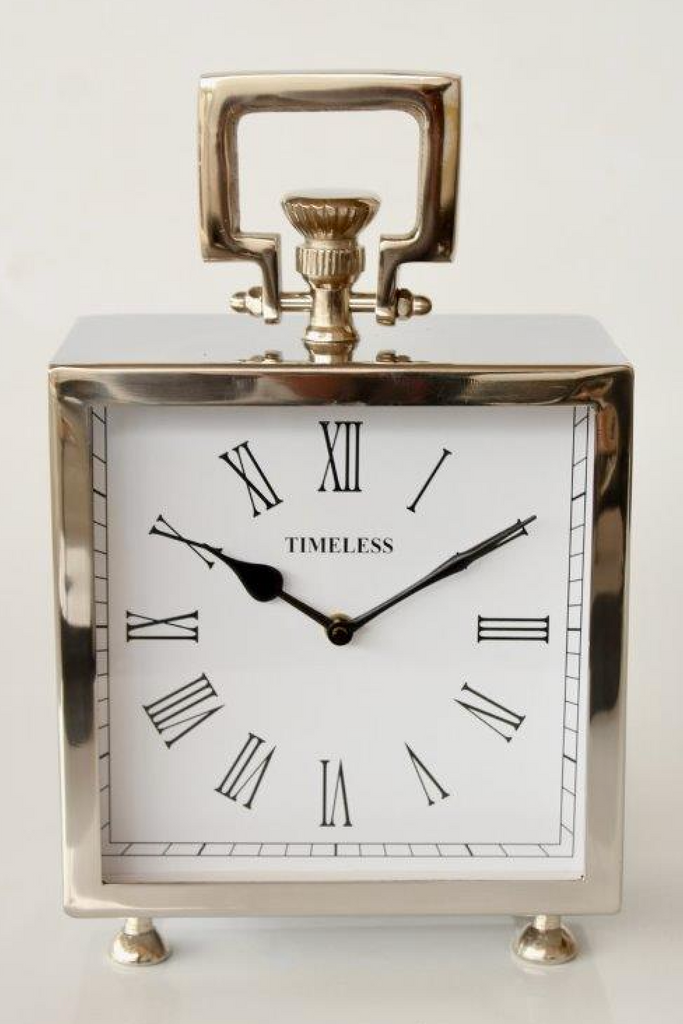 Large Square Nickel Table Clock - NetDécor 