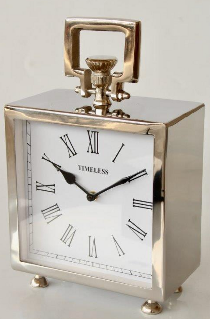 Large Square Nickel Table Clock - NetDécor 