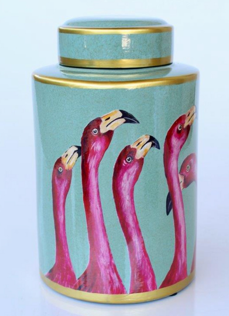 Green & Pink Flamingo Jar with Lid - NetDécor 