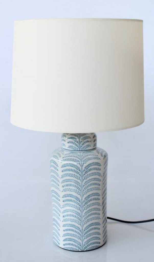 Blue and White Fern Lamp with Off White Shade - NetDécor 