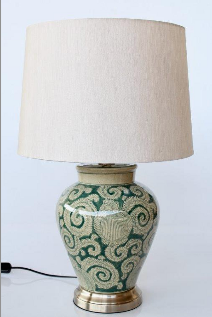 Green Lamp with Champagne Shade - NetDécor 