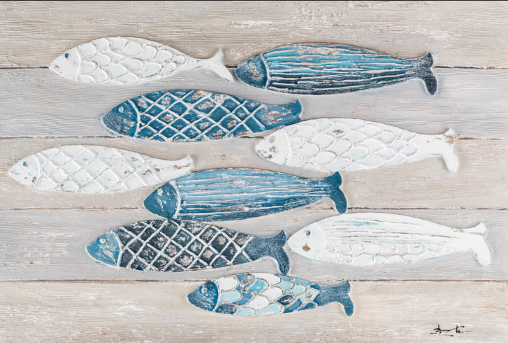 90cm Fish Art on Beige Canvas - NetDécor 