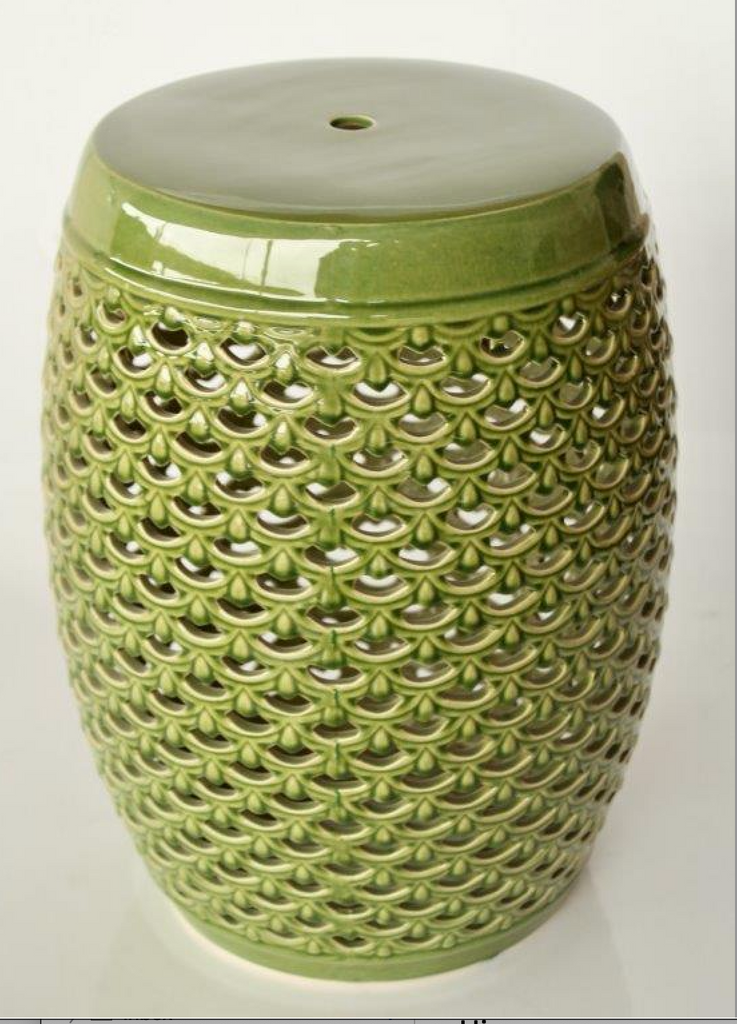 Green Ceramic Stool with Scalloped Holes - NetDécor 