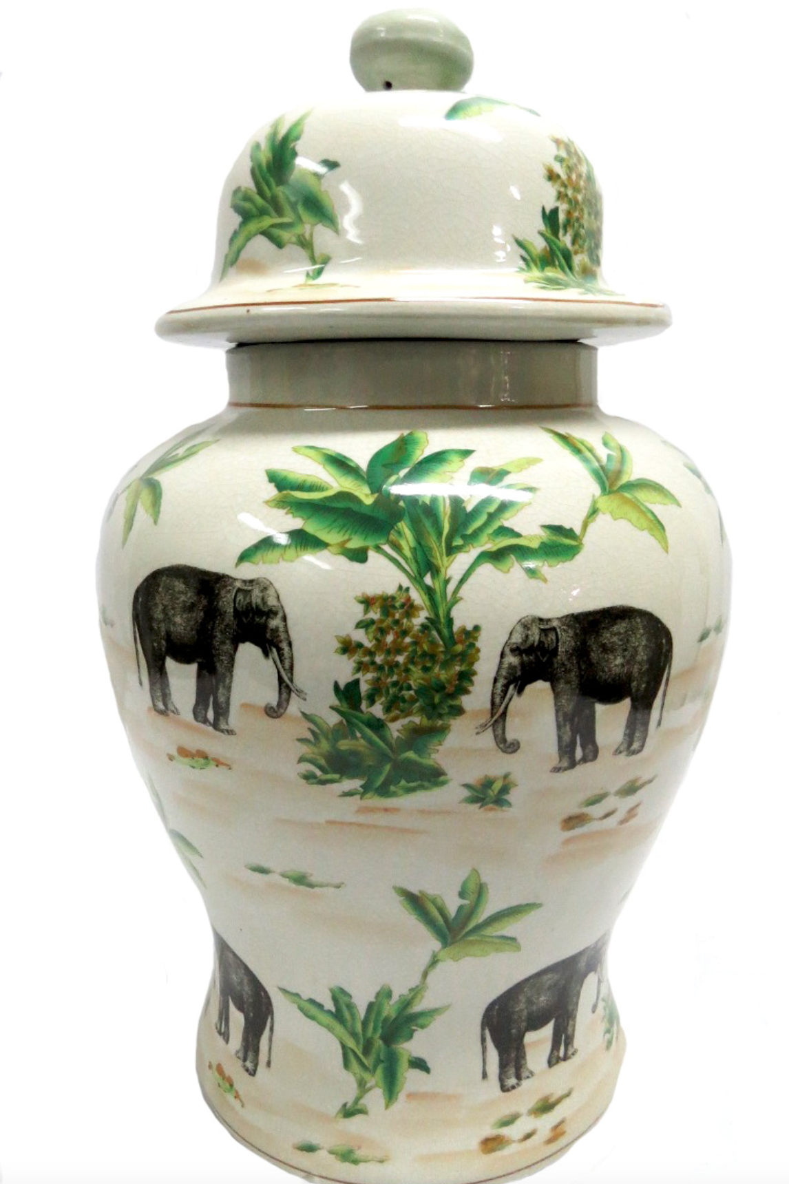Palm Elephant Ginger Jar - NetDécor 