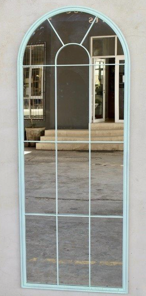 Large Blue Green Crackle Metal Arch Mirror - NetDécor 