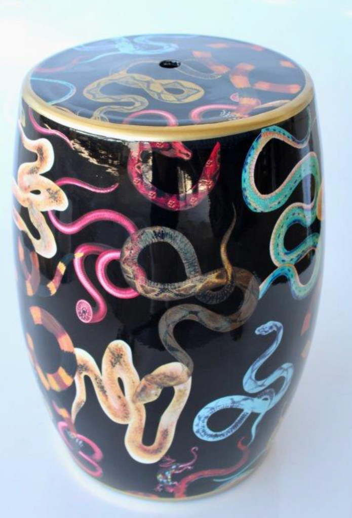 Black Garden Stool with Coloured Snakes - NetDécor 