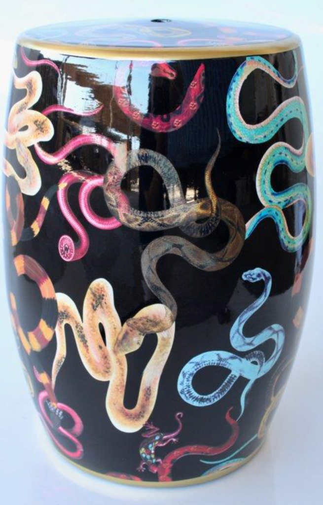 Black Garden Stool with Coloured Snakes - NetDécor 