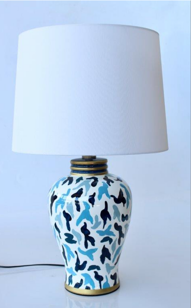 Navy & Blue Design Lamp with Off White Shade - NetDécor 