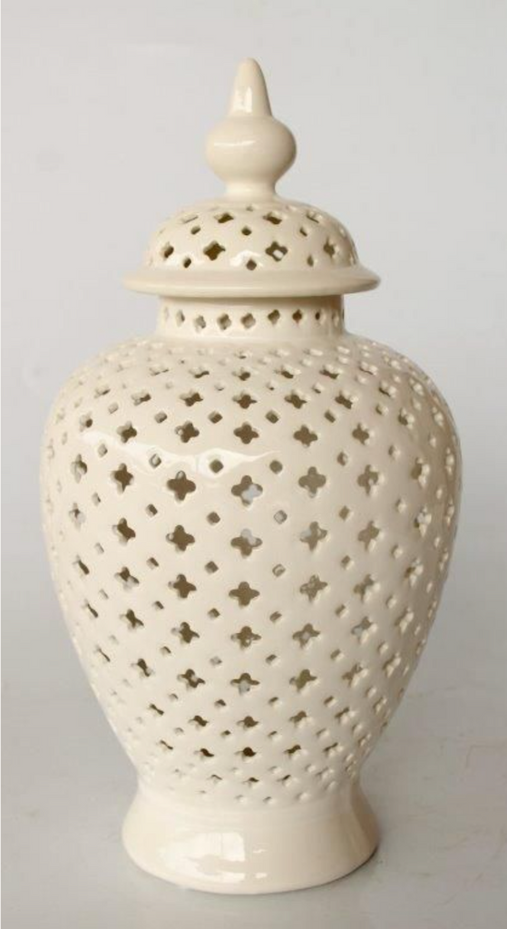 White Large Cut Out Ginger Jar - NetDécor 