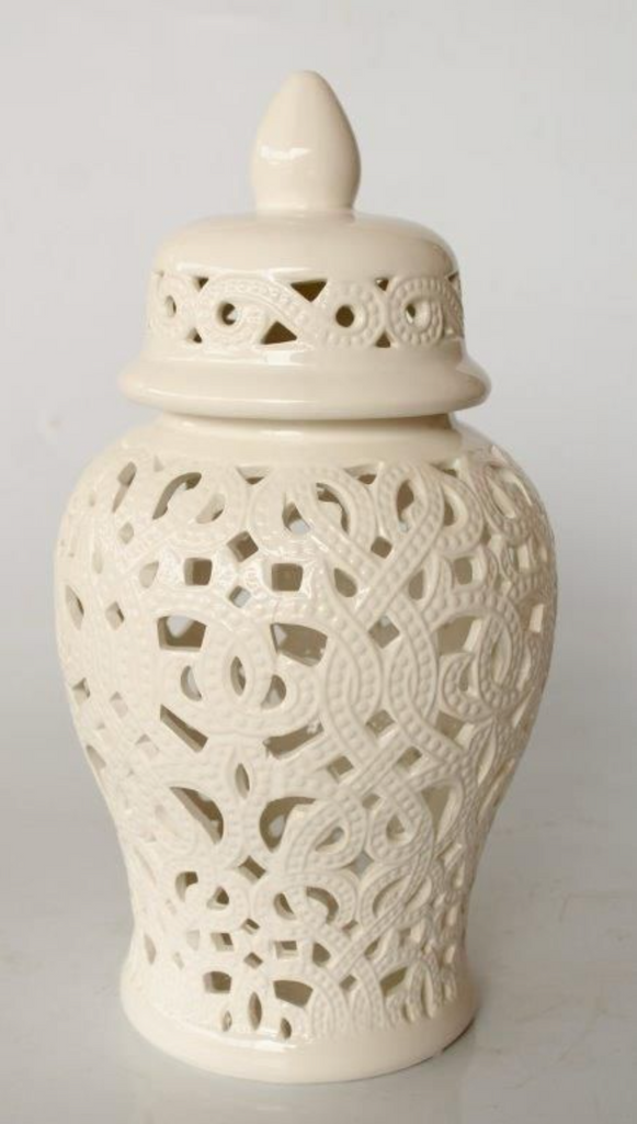 White Cut Out Ginger Jar with Braided Design - NetDécor 
