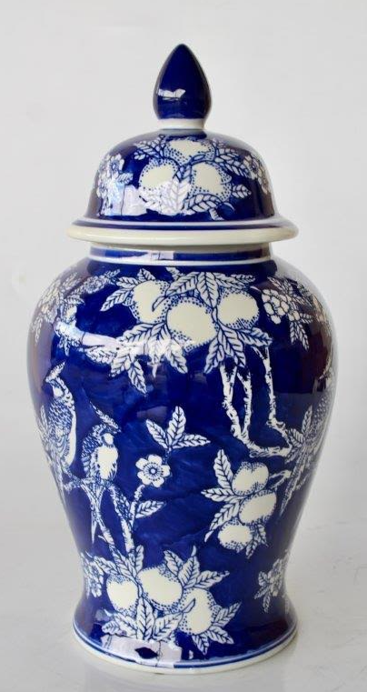 Blue and White Bird Ginger Ceramic Jar - NetDécor 