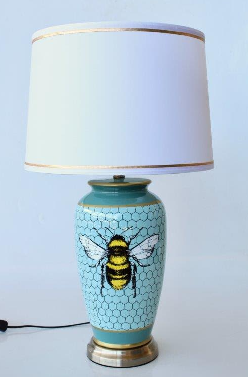 Blue Honeycomb Bee Lamp Base With Gold Trim - NetDécor 
