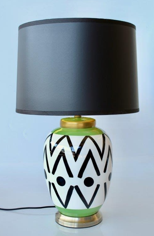 Black, Green and White Detail Lamp Base With Black Shade - NetDécor 