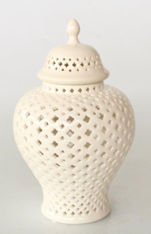 SMALL WHITE CUT-OUT GINGER JAR - NetDécor 