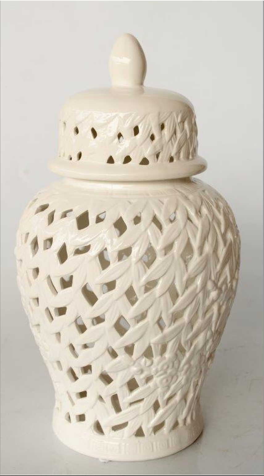 45cm White Leaf Cut Out Jar - NetDécor 