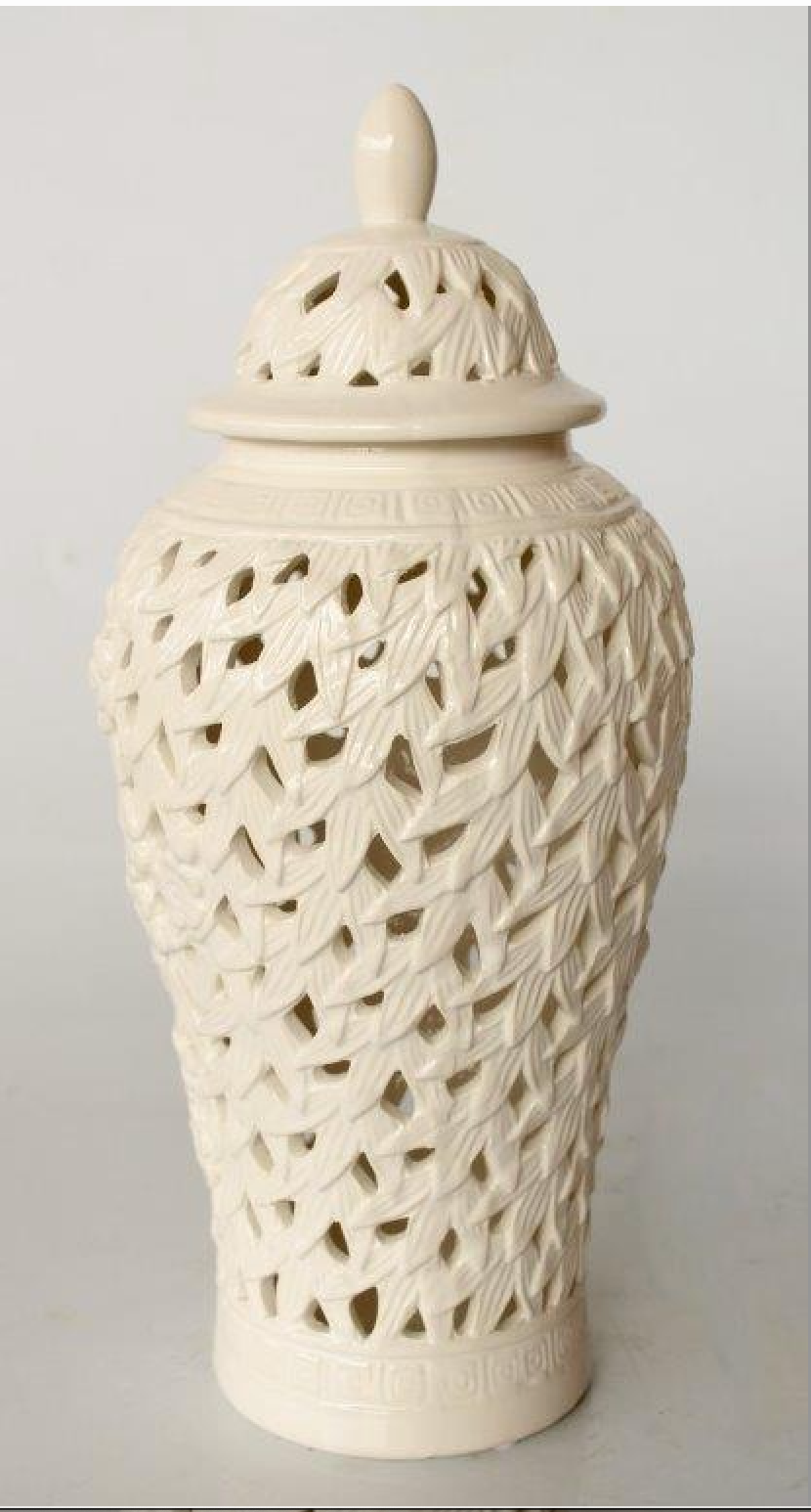 Tall White Leaf Cut Out Jar - NetDécor 