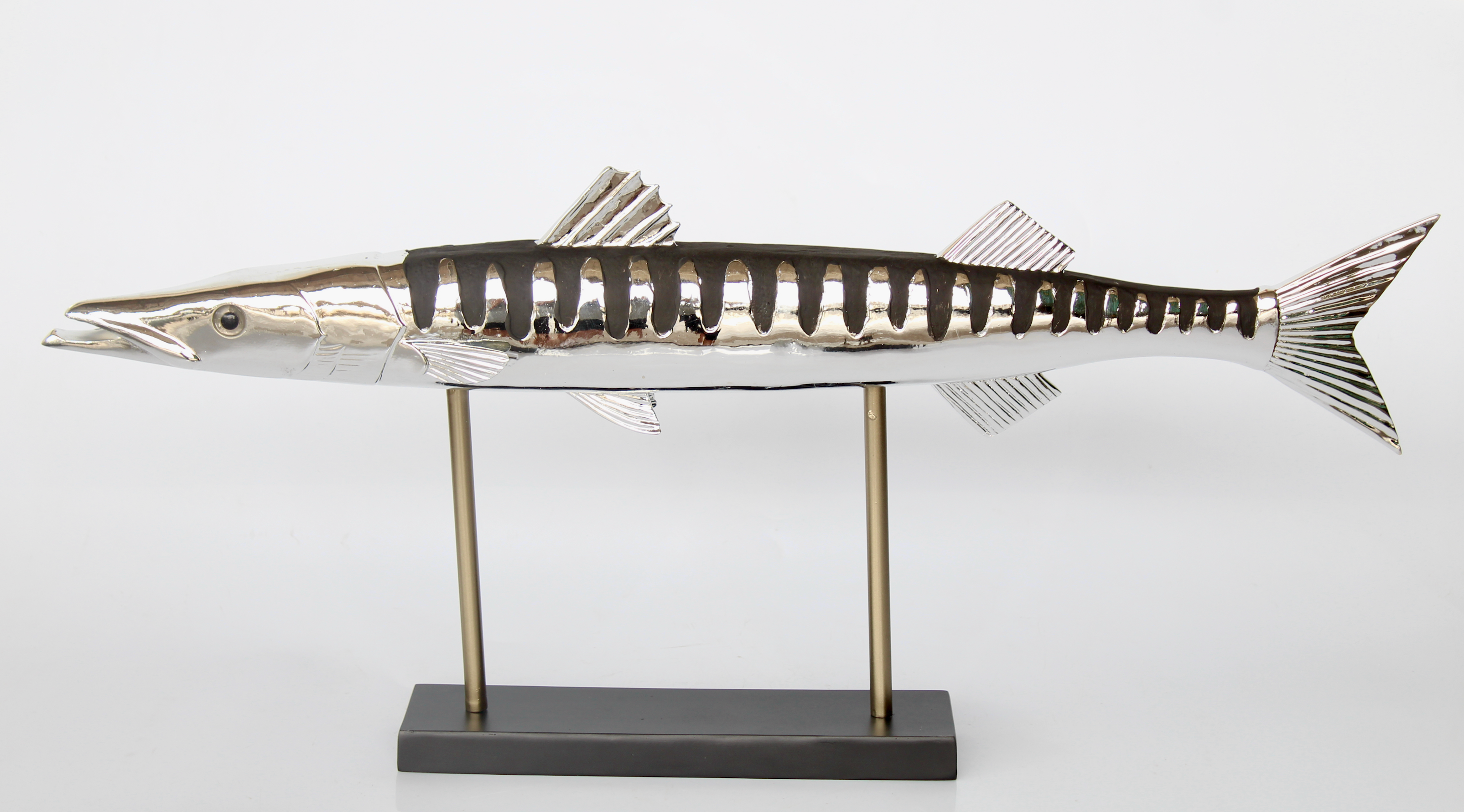 Large Distressed Black & Silver Barracuda On Stand - NetDécor 