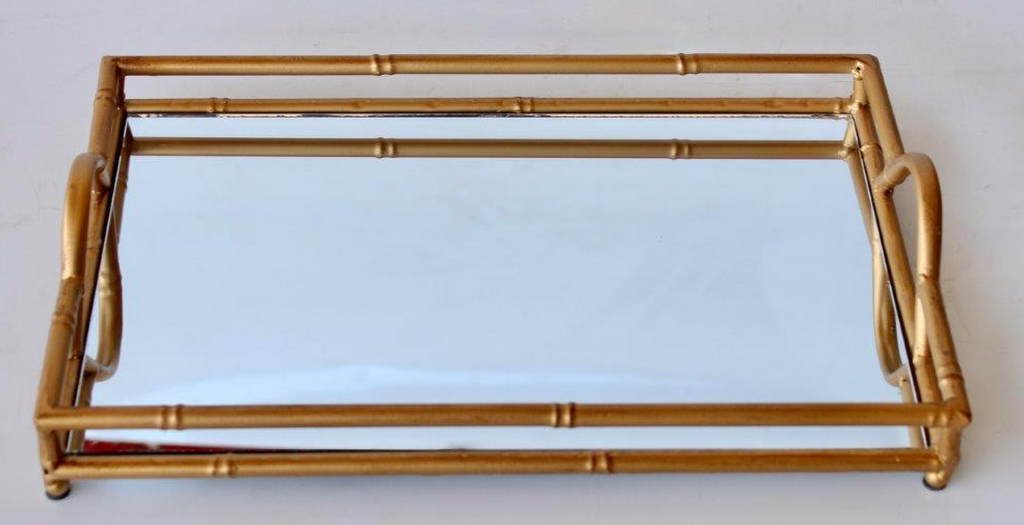 Gold Bamboo Look Mirror Tray - NetDécor 
