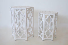 Set of 2 White Distressed Cut-out Tables - NetDécor 