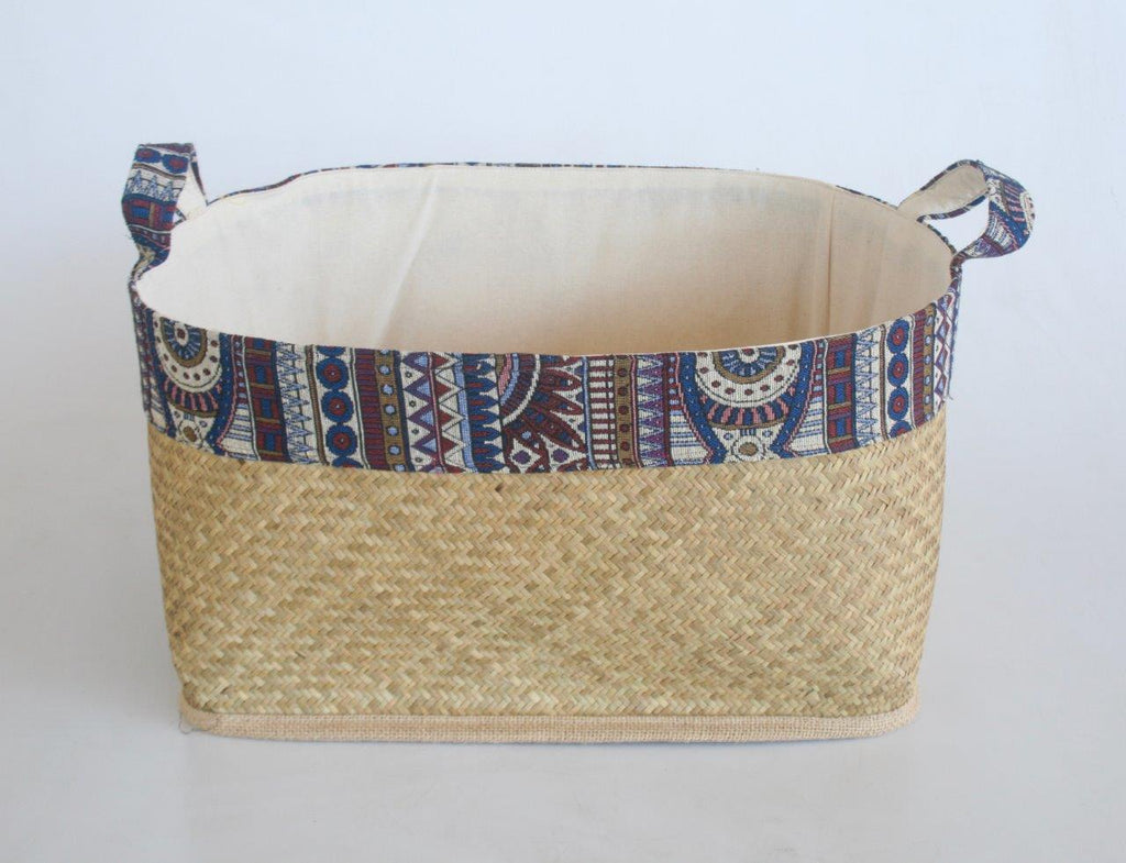 Set of 3 Lined Baskets with Tribal Blue Trim - NetDécor 