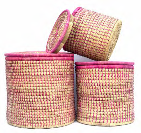 Set of 3 Woven Pink Ndande Baskets - NetDécor 